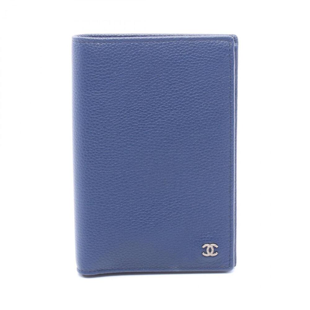 Chanel Coco Mark Passport Case, Leather Accessory, Women's, Navy